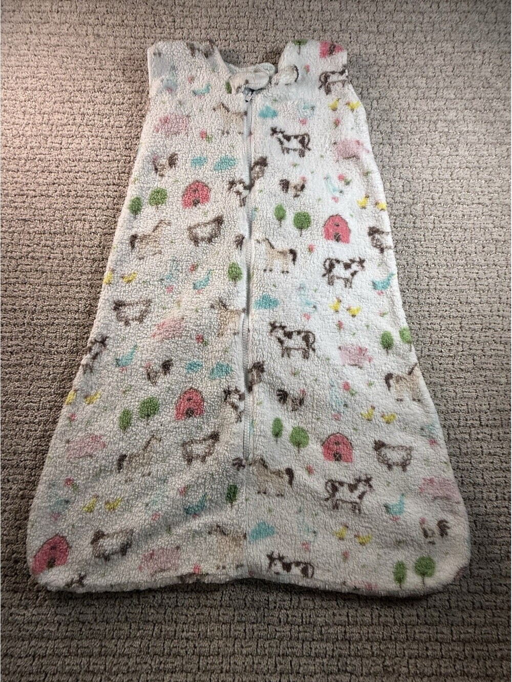 Hudson Baby LG 12-18M Sleeveless Sleep Sack Fleece Farm Animal Barn Print